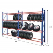 Heavy Duty Tyre Rack - 4mx0.6mx2.4m - Blue/Orange